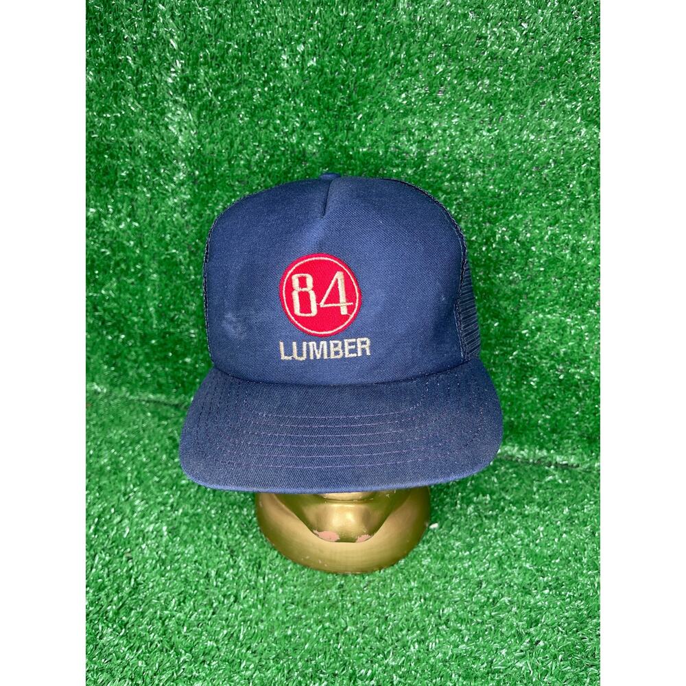 Vtg 84 Lumber Co Trucker Mesh Cap Baseball Hat Navy Blue Snapback Patch Made USA